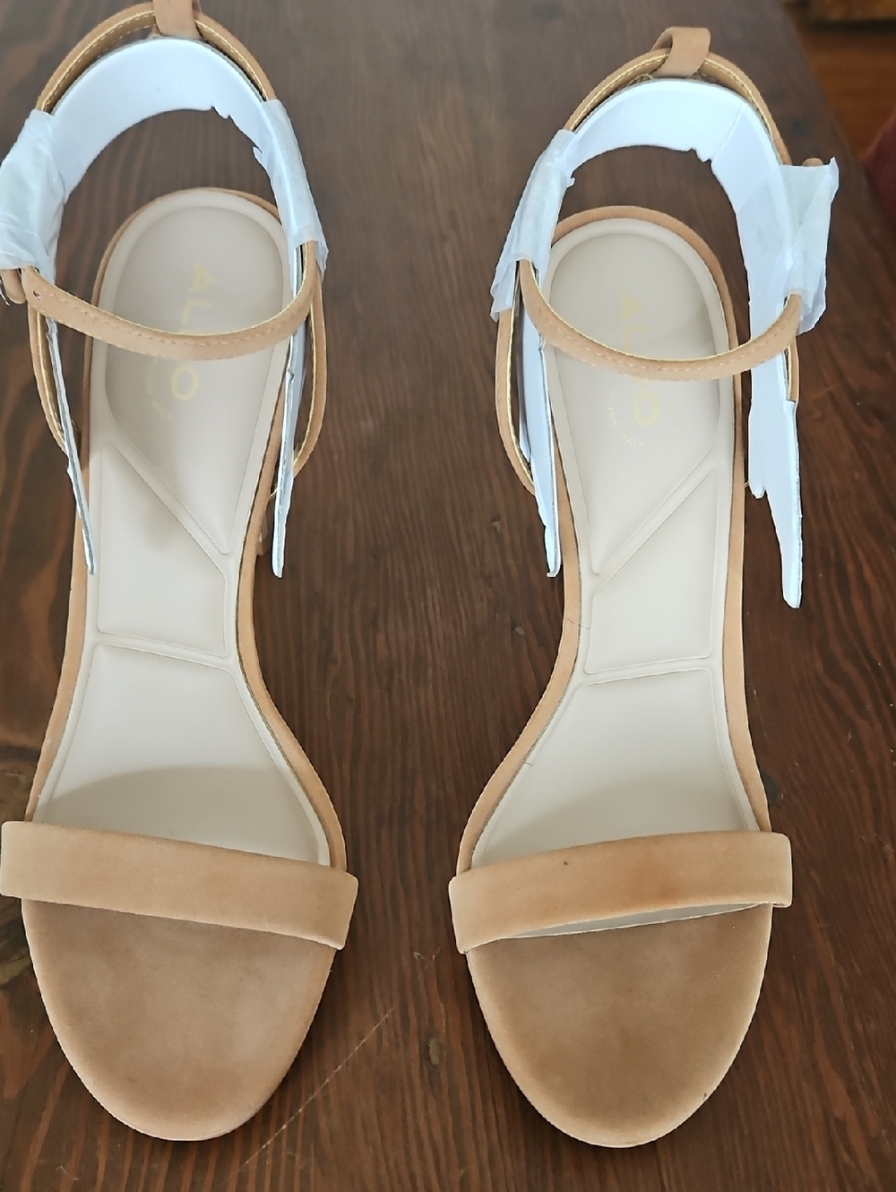 ALDO Tan Suede Open-Toe Ankle-Strap Heels